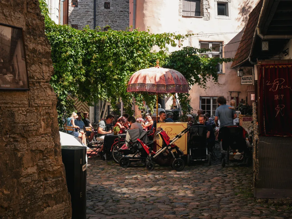 Hübsches Café in Seitengasse der Altstadt mit vielen Blumen und Pflanzen