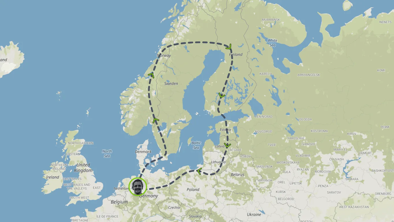 Karte mit Routenplan um die Ostsee